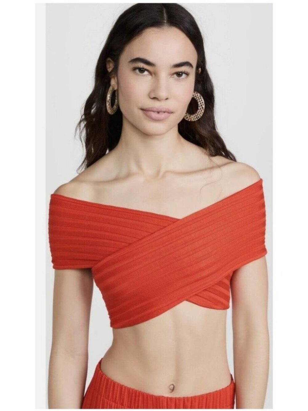 Simon Miller Ackee Hibiscus Ribbed Cross Front Crop Top S